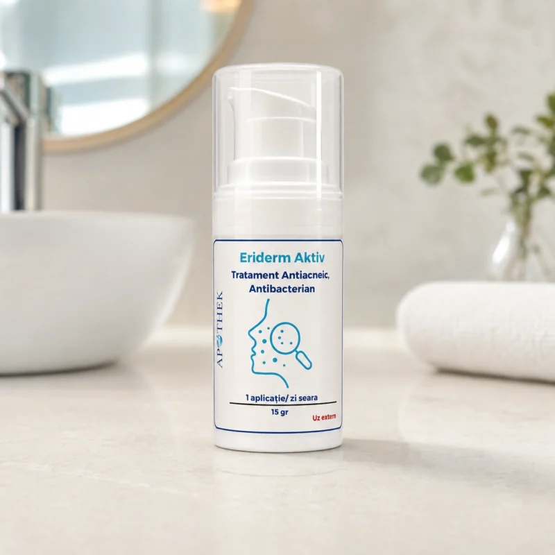 Eriderm – Tratament Profesional pentru Acnee și Coșuri | Apothek 1 Eriderm Aktiv aplicat pe o zonă cu foliculită bacteriană