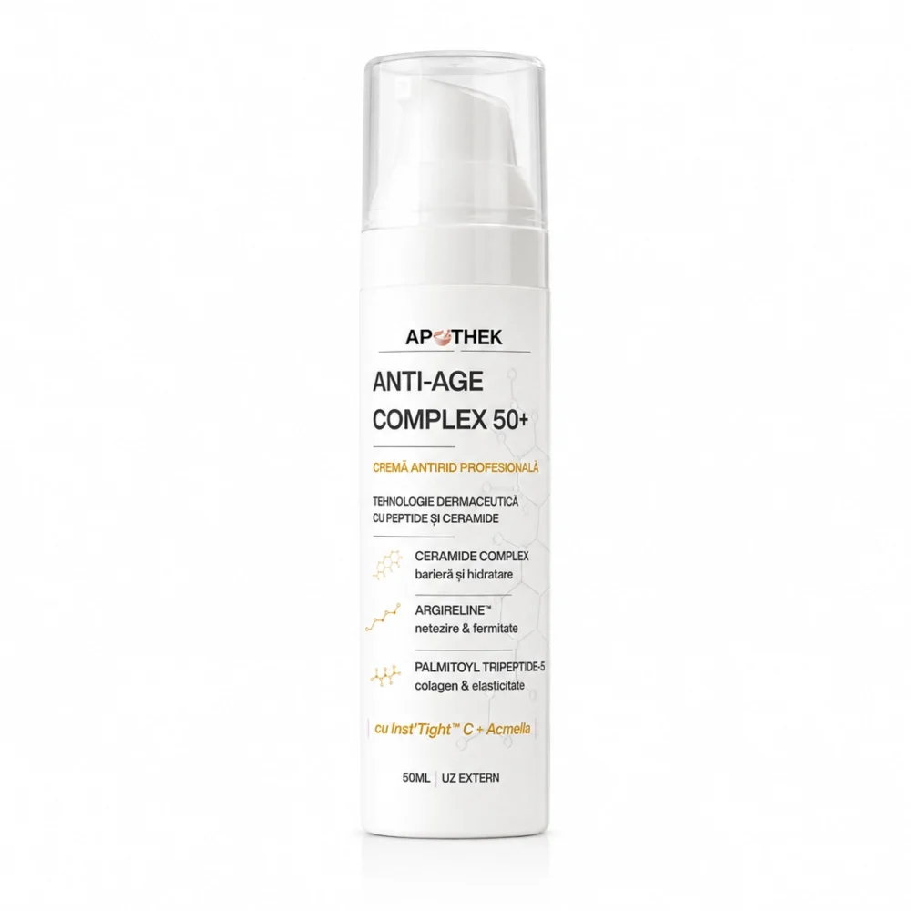 alt= Crema antirid Apothek 50+ cu Argirelină și Instatens – efect lifting rapid