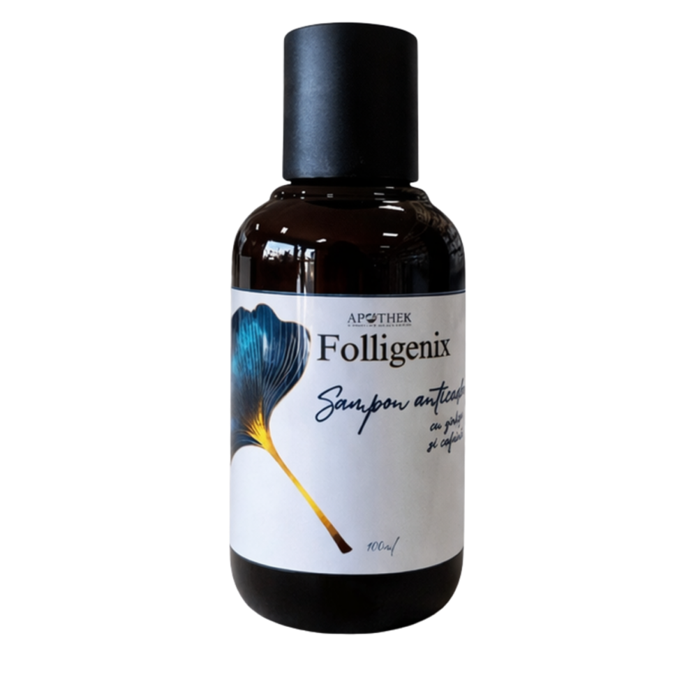 alt= șampon anticădere păr Folligenix Apothek pentru densitate și regenerare