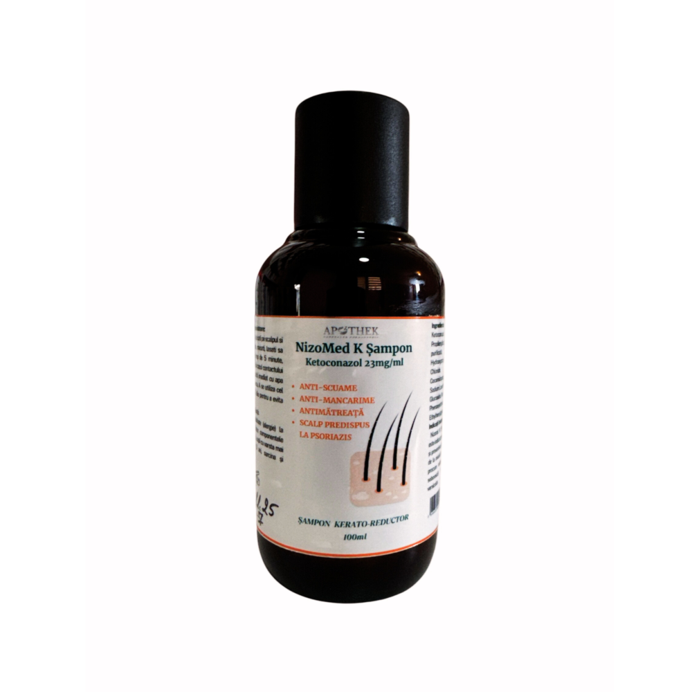 alt=Eticheta NizoMed K șampon cu informații despre ketoconazol și utilizare