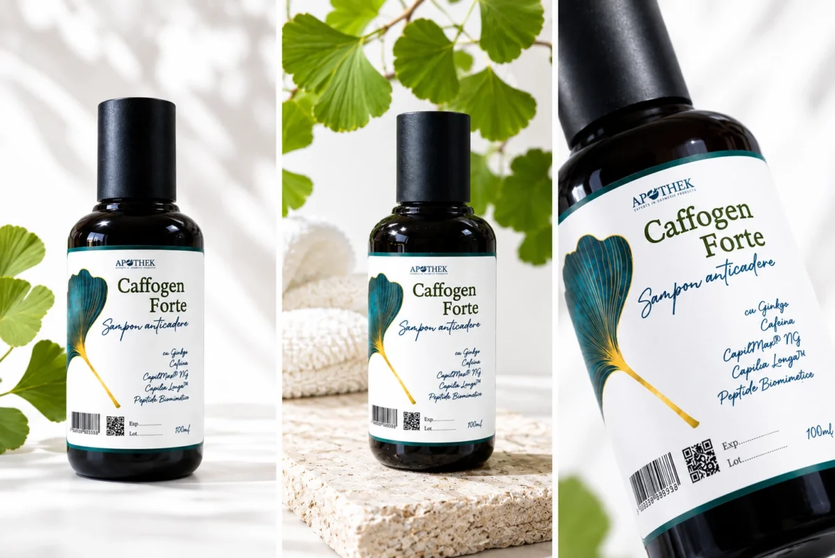 alt= Caffogen Forte șampon anticădere cu cafeină celule stem și peptide biomimetice Apothek 100ml