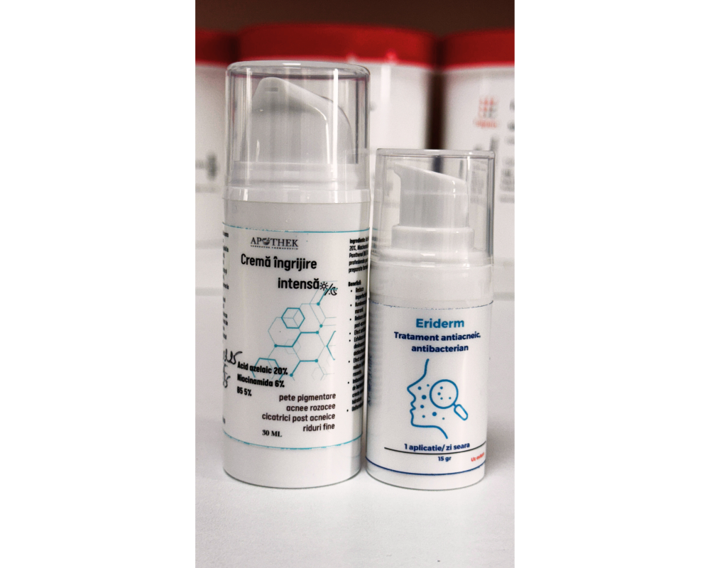 alt=Tratament antiacnee intensiv Eriderm și Cremă Îngrijire Intensă Apothek – soluție faza acută