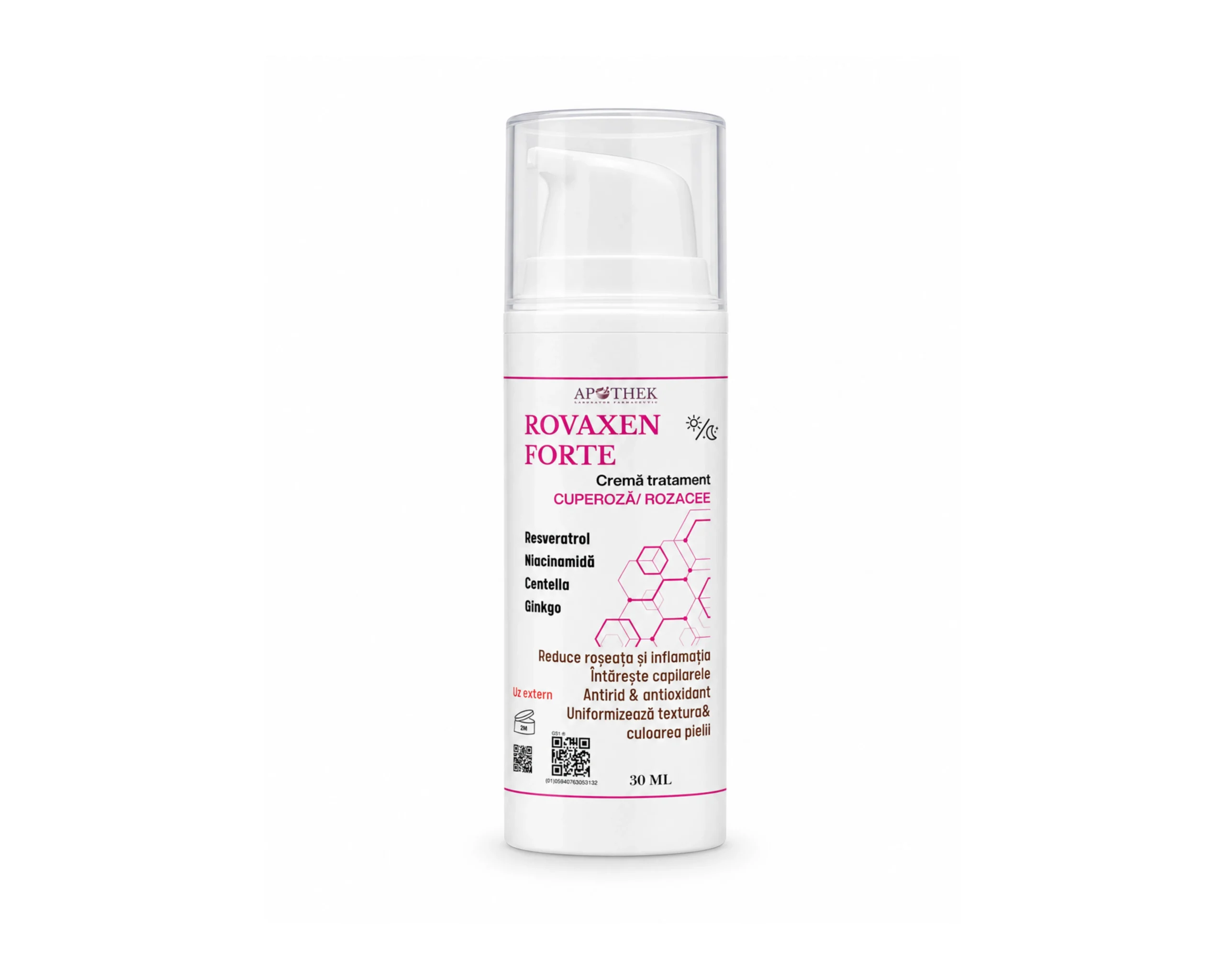 crema-cuperoza-rovaxen-forte-apothek-30ml.webp alt= Cremă cuperoză și rozacee Rovaxen Forte Apothek 30 ml, produs dermato-cosmetic pentru ten cu roșeață și capilare fragile