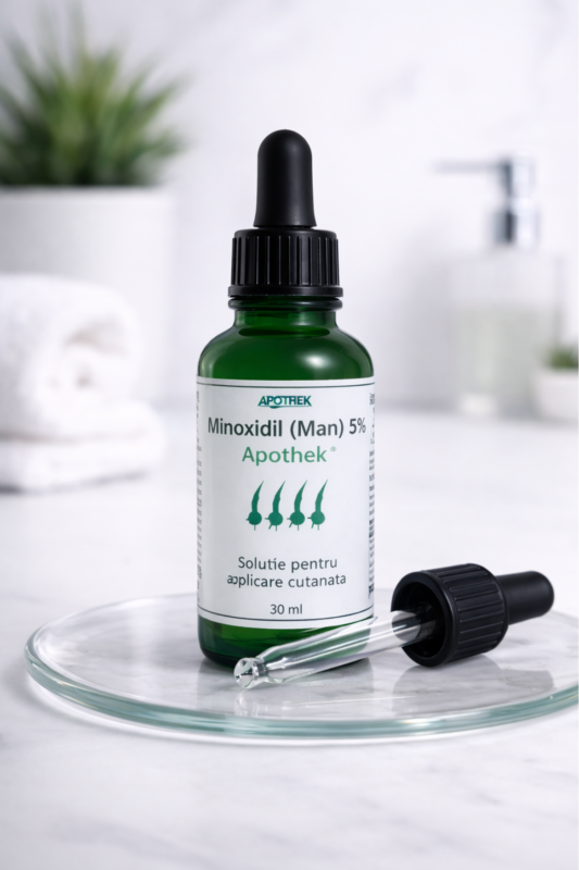 Minoxidil 5% funcționează? Ghid real + cum să obții rezultate reale 2 alt= tratament căderea părului minoxidil 5% Apothek soluție scalp