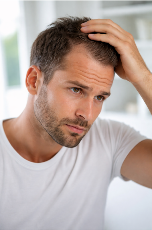 De ce cade părul la bărbați – cauze frecvente și soluții eficiente, variante de tratament 1 alt= de ce cade părul la bărbați – subțierea părului și retragerea liniei frontale
