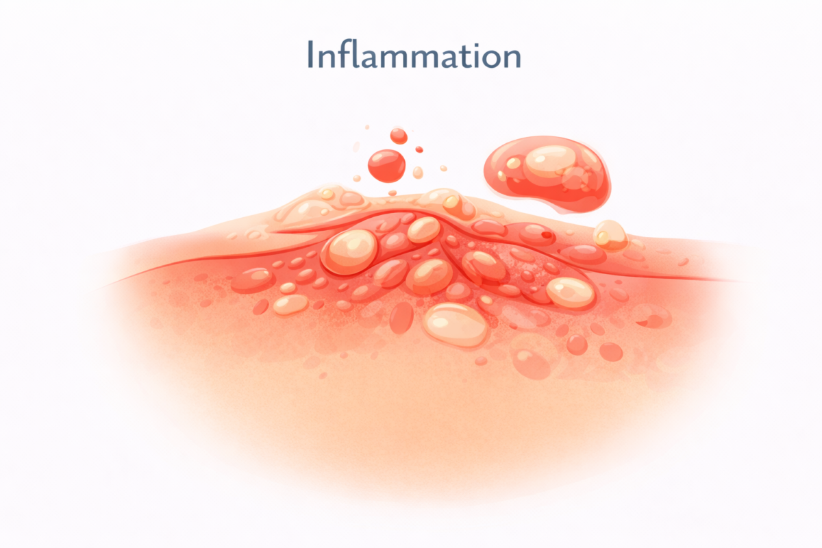 Mâncărime în zona intimă: cauze frecvente, simptome și soluții 3 alt= Inflamație a pielii în zona intimă – simptom asociat cu infecții fungice sau iritații ale pielii