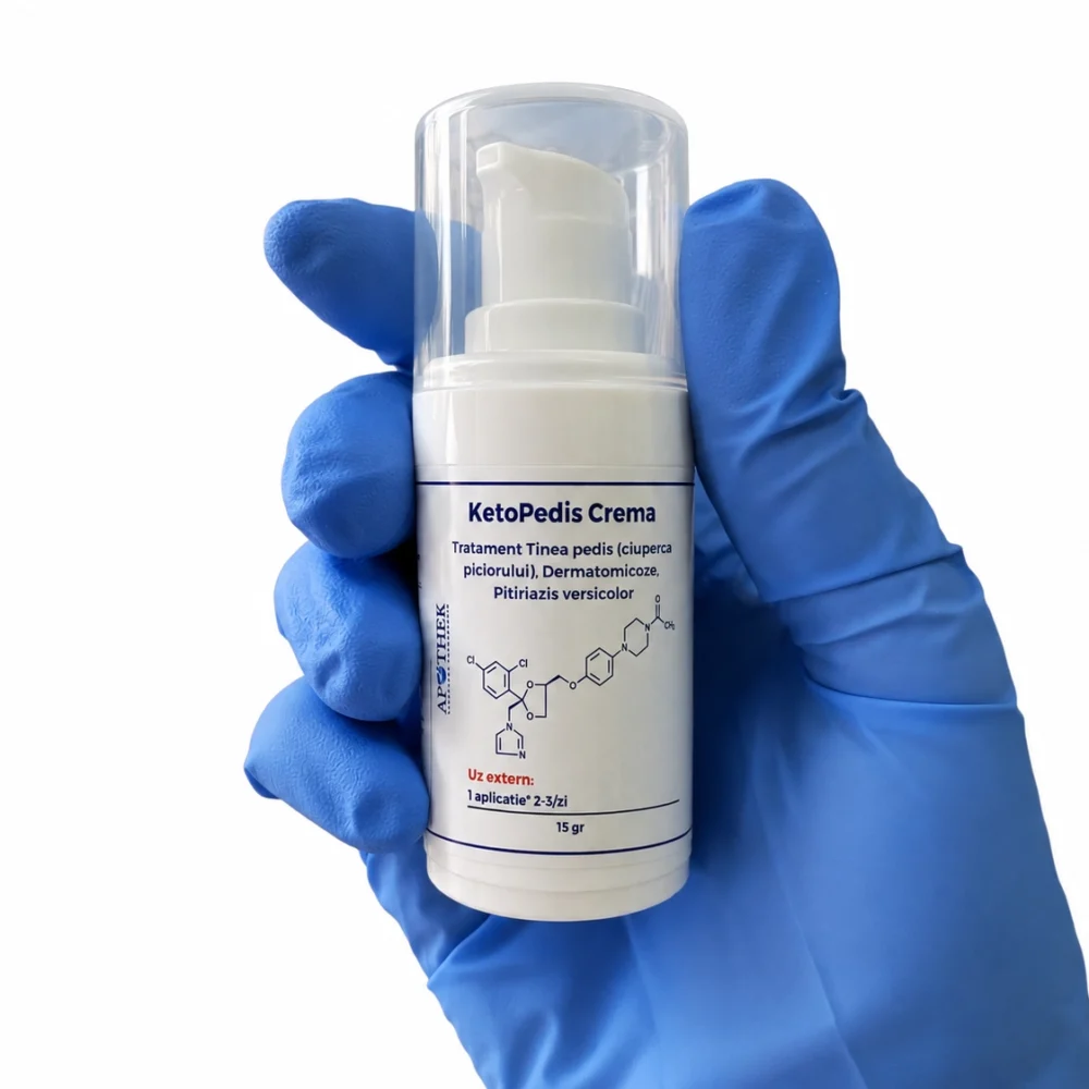 alt= KetoPedis Cremă antifungică cu ketoconazol acid salicilic uree picior Apothek