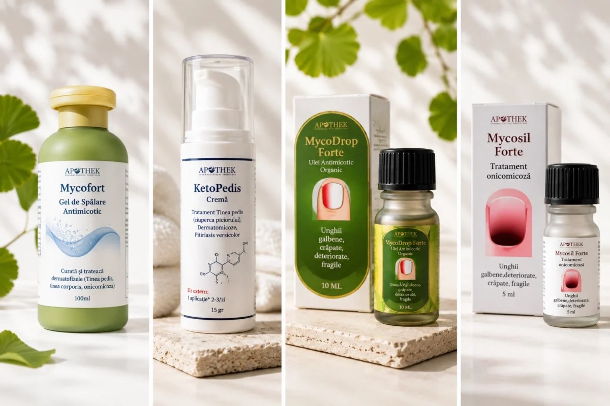 Gama completă antifungică Apothek: Mycofort, KetoPedis, MycoDrop și Mycosil pentru ciuperca piciorului și unghiilor