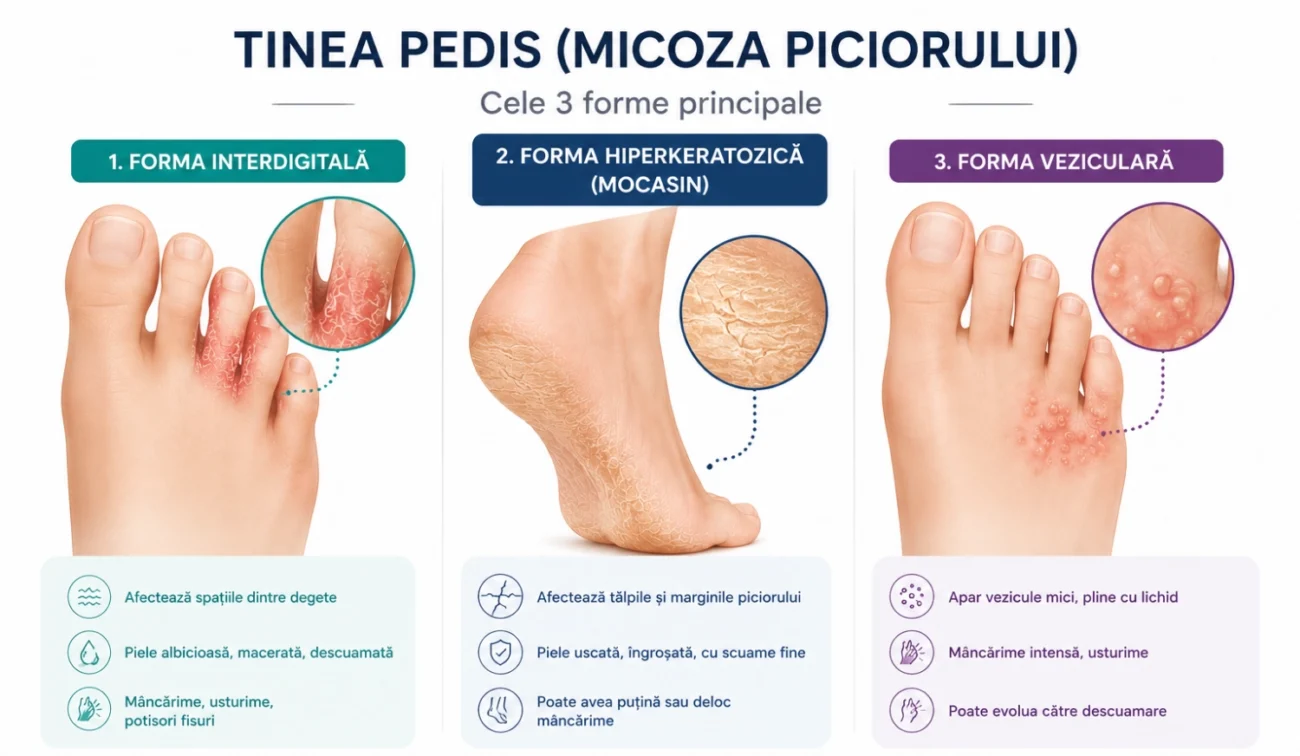 Formele clinice ale ciupercii piciorului: interdigitală, hiperkeratozică, veziculară