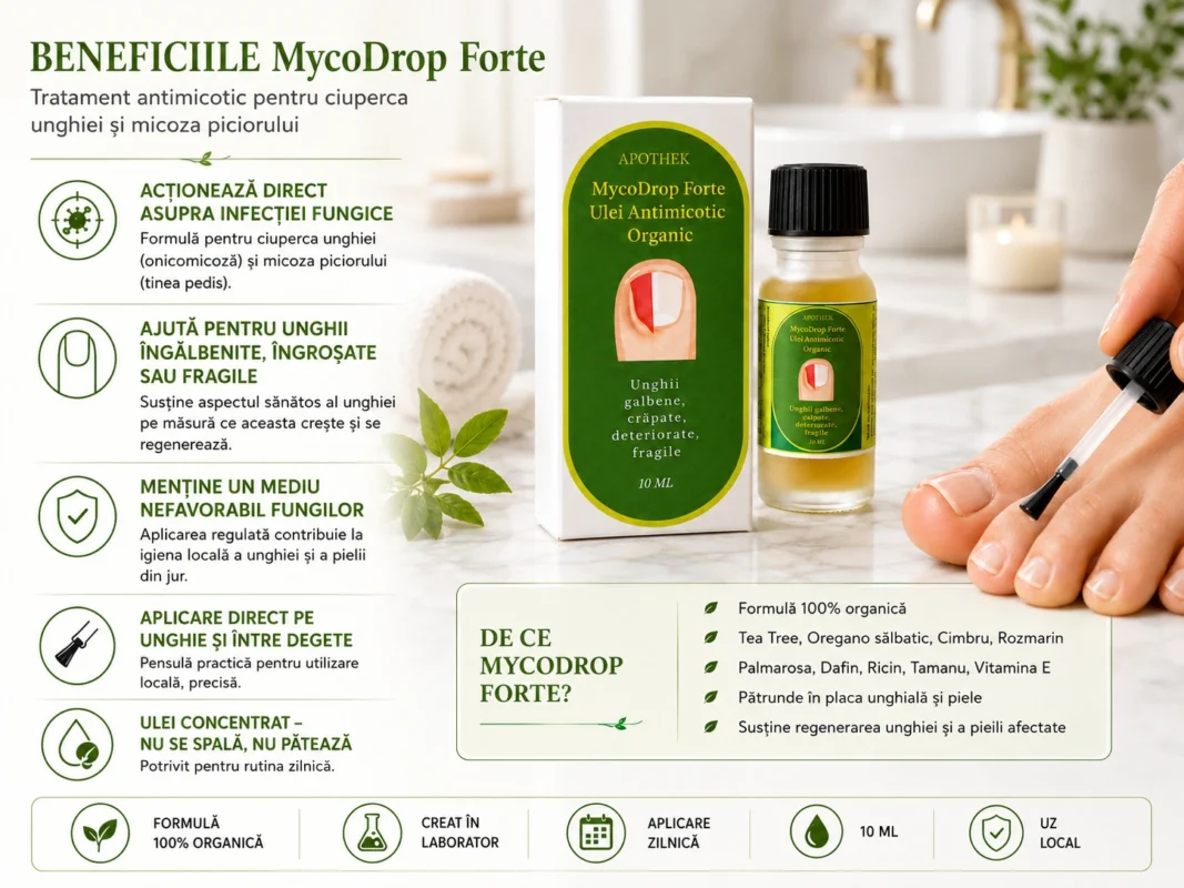 MycoDrop Forte ulei antimicotic — tratament pentru unghii galbene și îngroșate