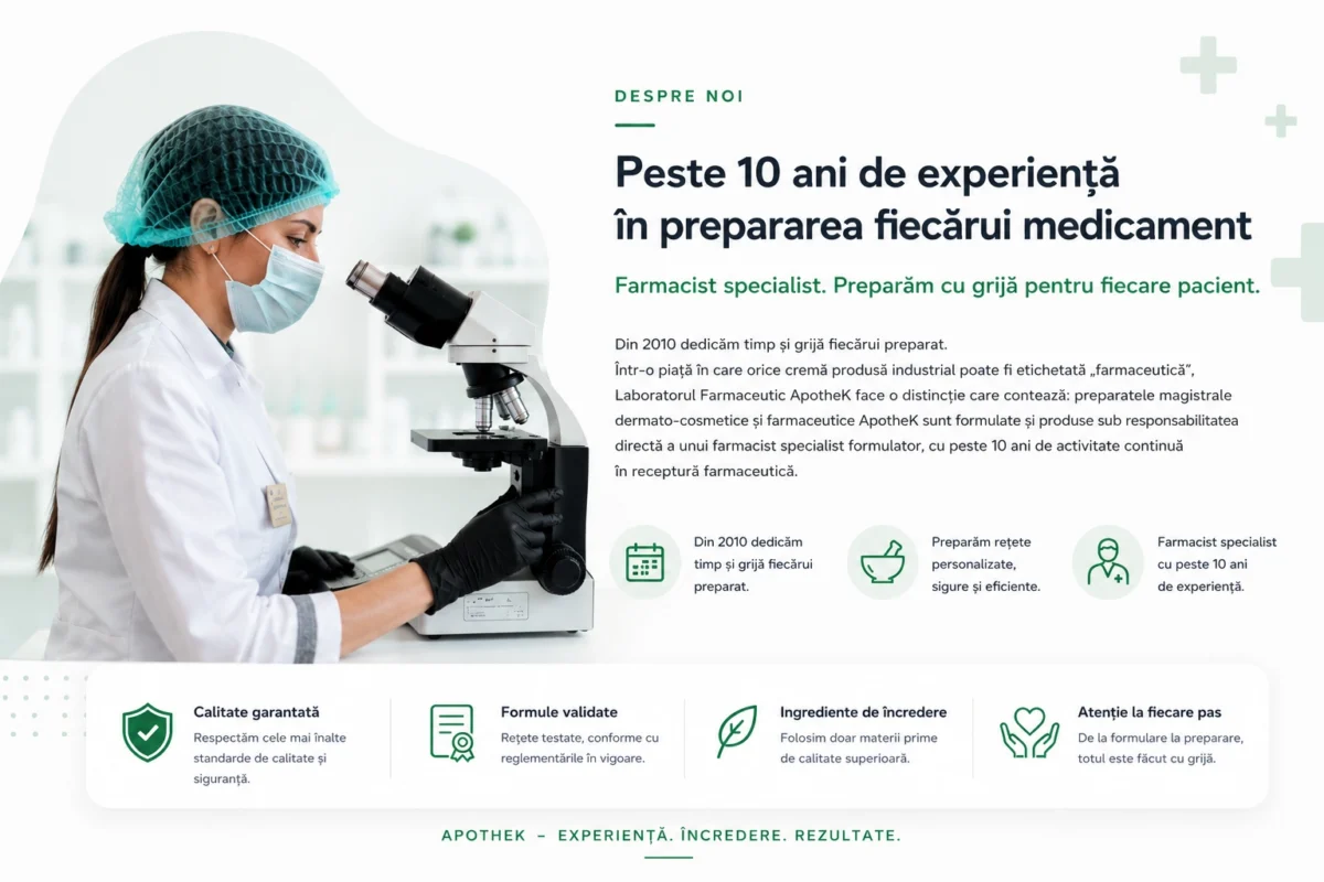Despre Noi | Laboratorul Farmaceutic Apothek 1 Preparare magistrală în laboratorul farmaceutic Apothek — substanțe active farmaceutice