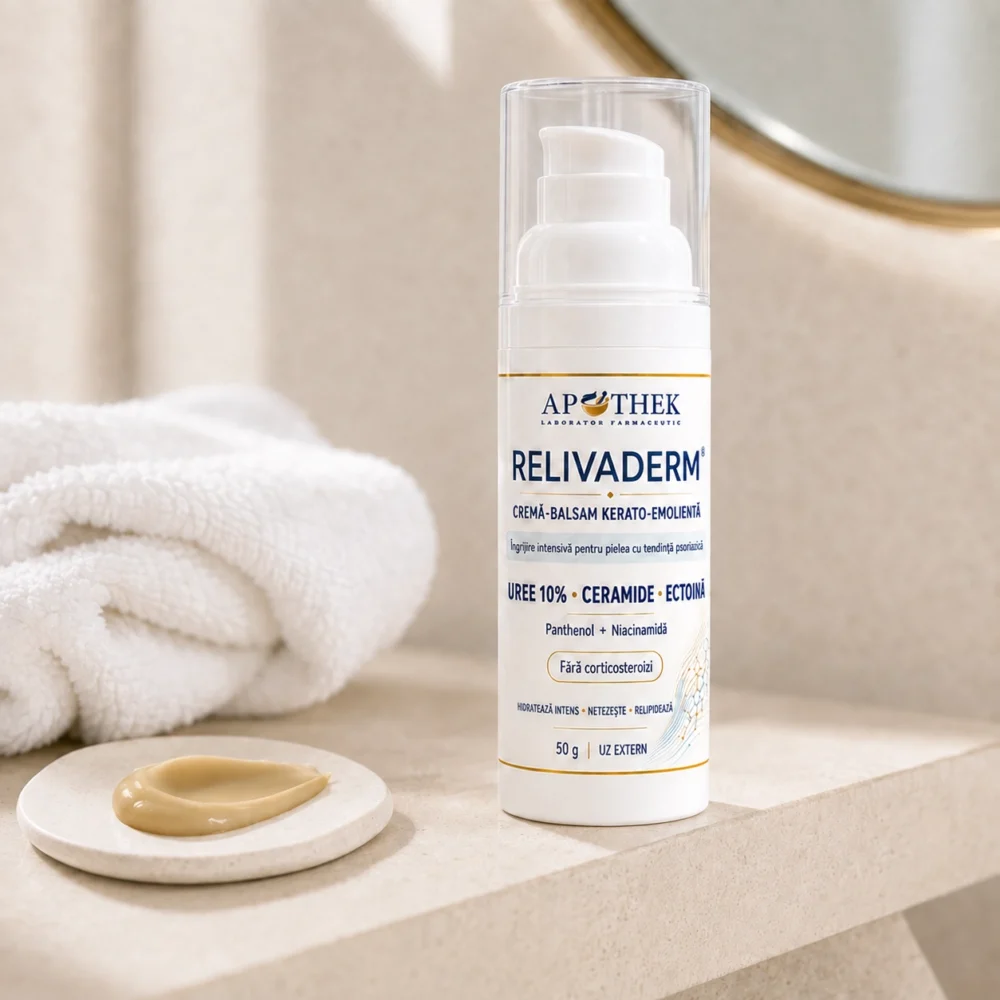 alt= Ingrediente active cremă psoriazis: ceramide, uree, panthenol, ectoină